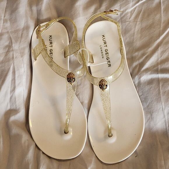 NEW Kurt Geiger London Mini Maddison Sandals White Gold Girls size 1 - Picture 1 of 3